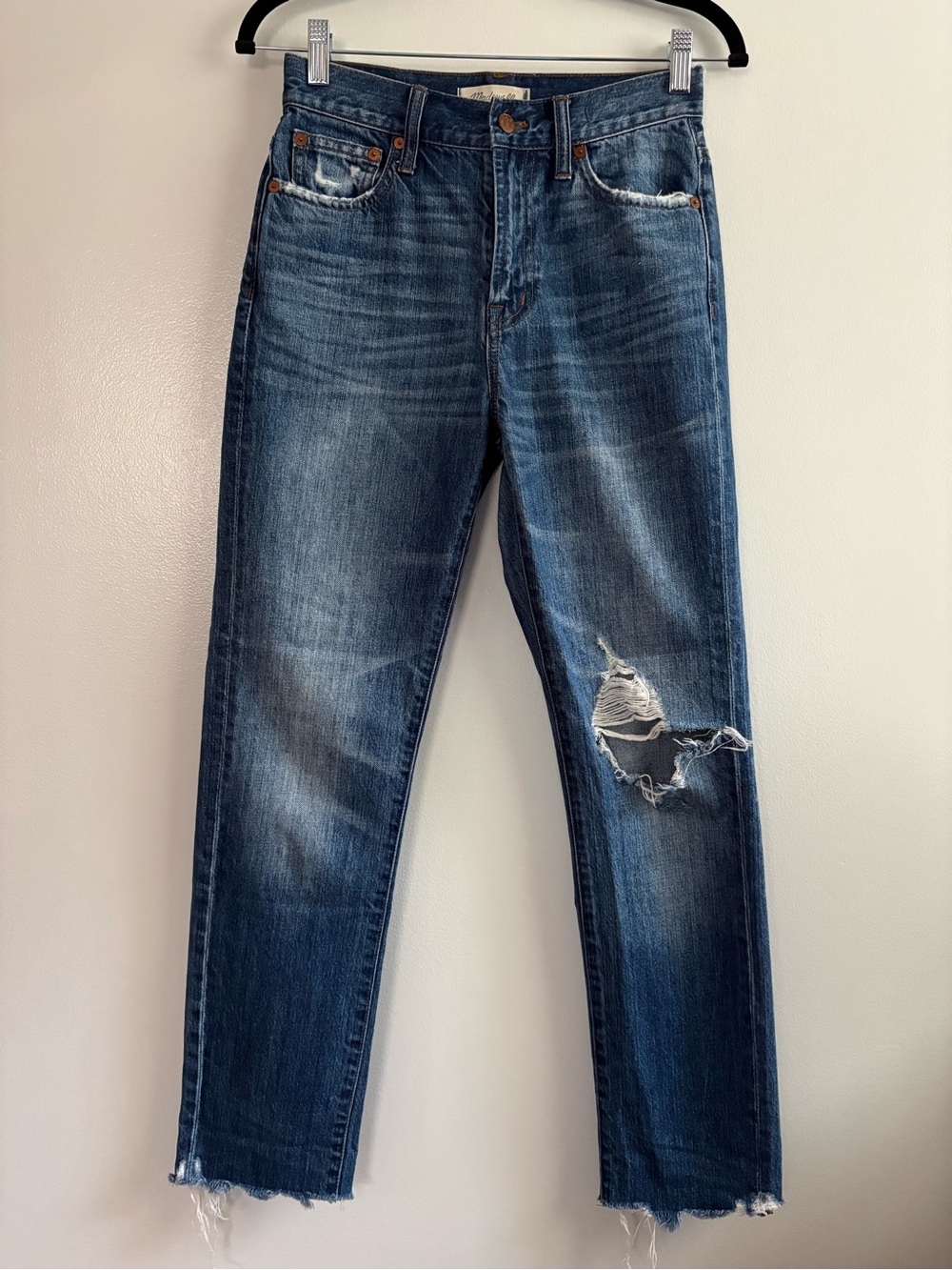 Madewell The Perfect Summer Jean High Rise Distressed Blue Raw Hem Size 25